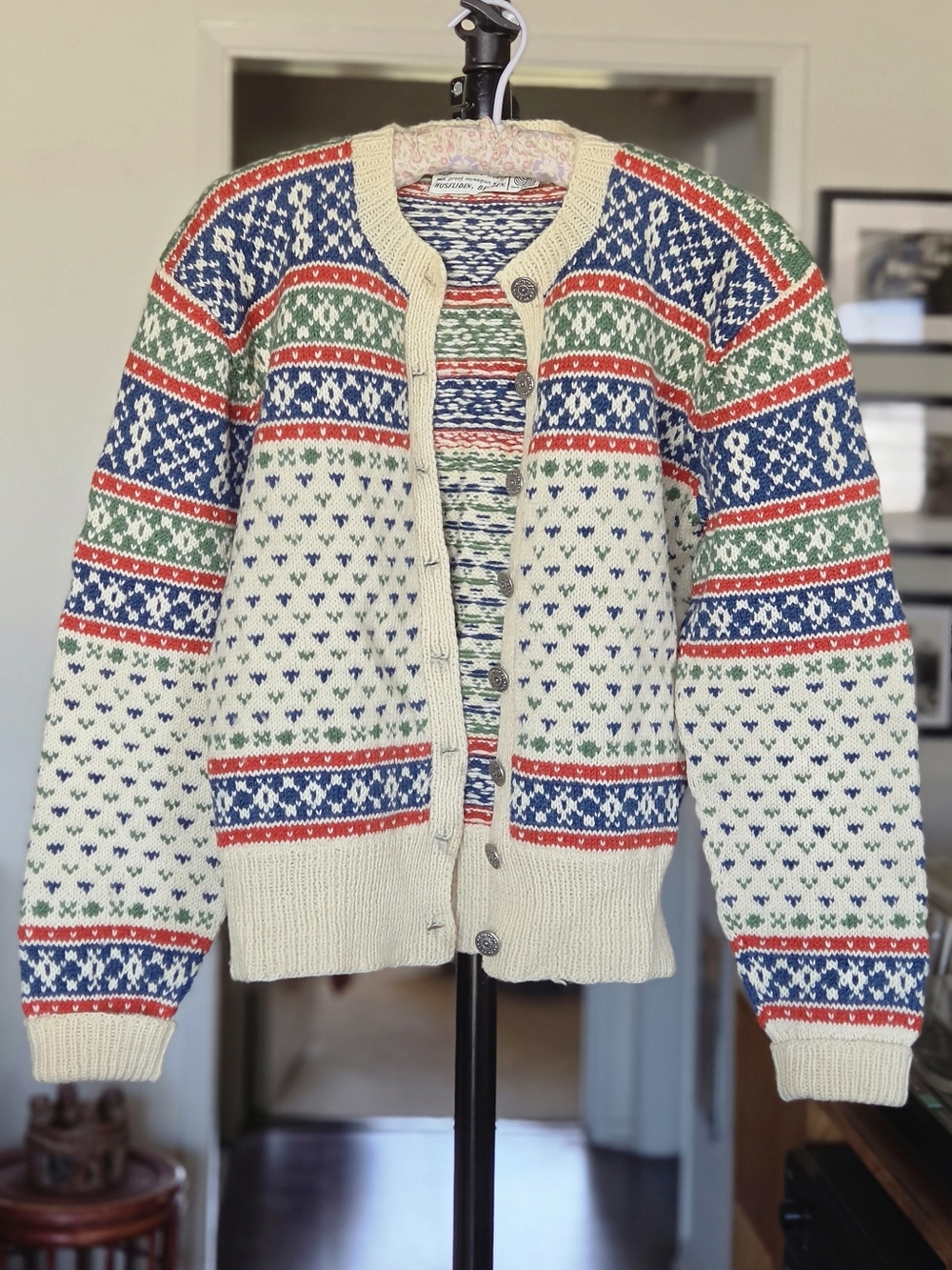 VTG 70s Husfliden Nordic Fair Isle Crewneck Cardigan Sweater - Picture 6 of 7